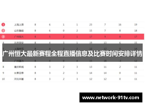 广州恒大最新赛程全程直播信息及比赛时间安排详情